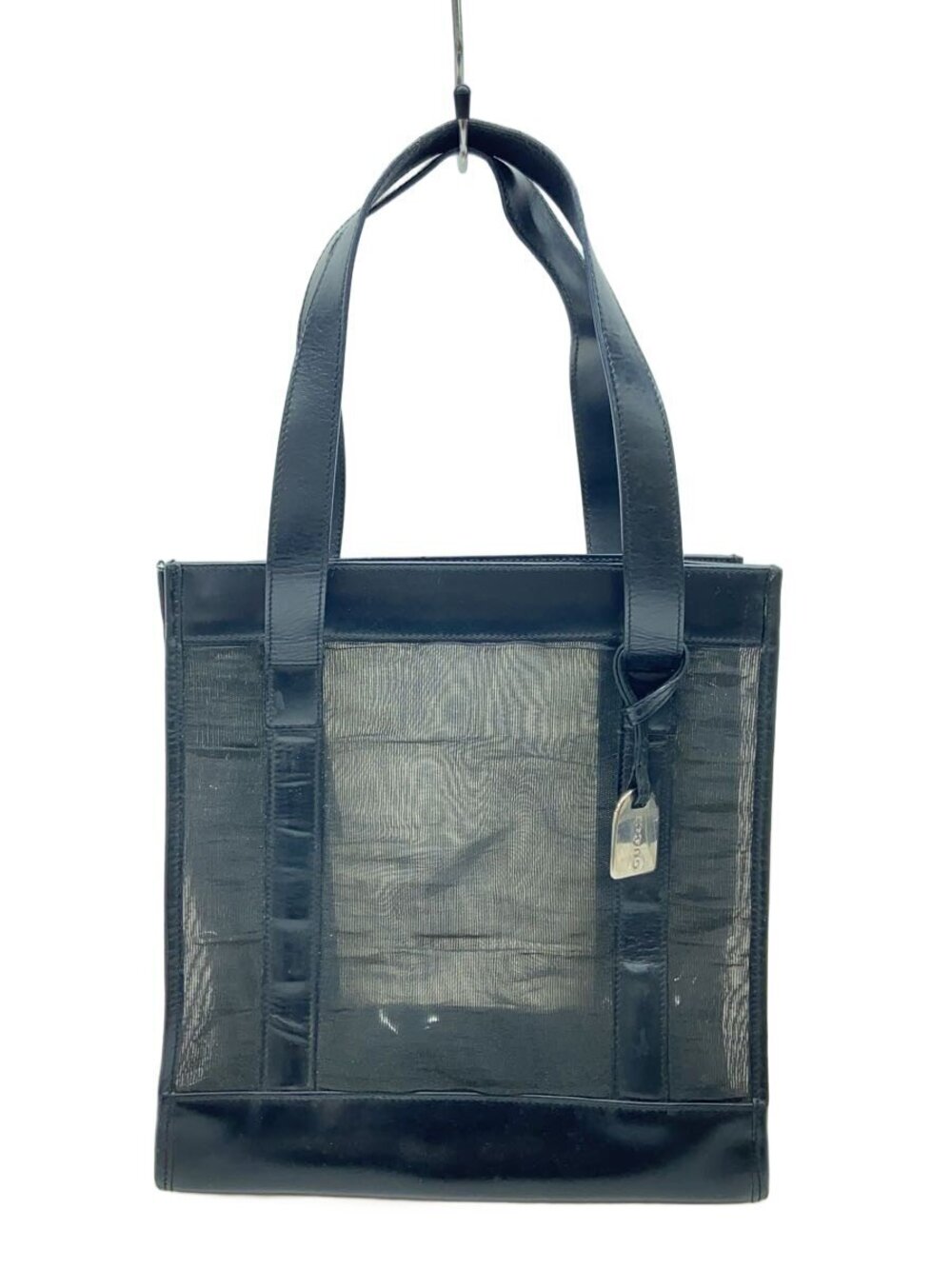 Gucci black mesh tote bag leather trim